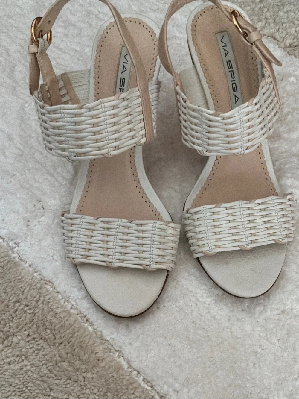Via Spiga Cream/white Woven-Strap Slingback Sandals